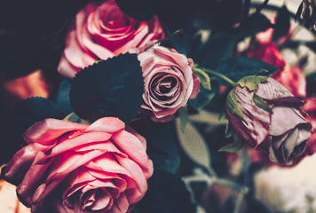 Artificial Flowers Wall for Background in vintage style