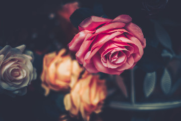 Artificial Flowers Wall for Background in vintage style