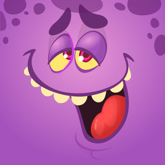 Cartoon monster face. Vector Halloween shocked monster square avatar
