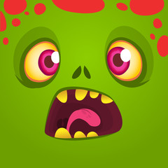 Cartoon monster face. Vector Halloween shocked monster square avatar
