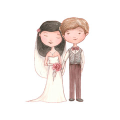 happy newlywed couple, watercolor wedding