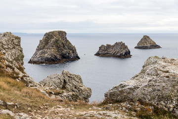 Fototapeta na wymiar Pointe de Pen-Hir, France, a promontory of the Crozon peninsula in Brittany, to the south-west of Camaret-sur-Mer