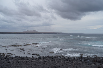 Sea and volcanic coast, Lanzarote Island, Spain