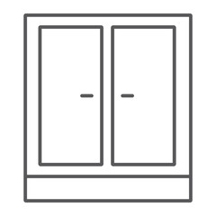 Wardrobe thin line icon, furniture and home, cupboard sign, vector graphics, a linear pattern on a white background.