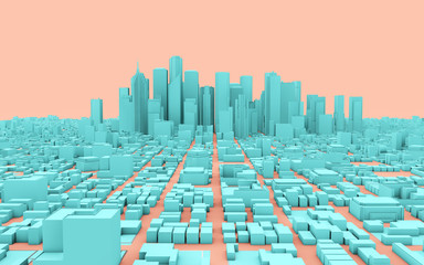 city panorama in pink and blue