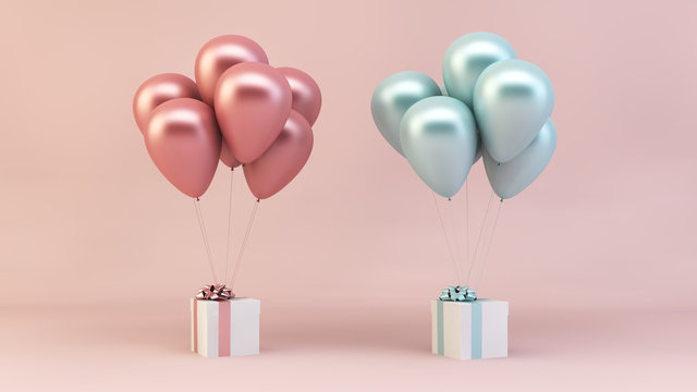 Fototapeta pink and blue balloons with presents