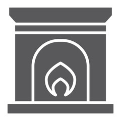 Fireplace glyph icon, home and interior, fire sign, vector graphics, a solid pattern on a white background.