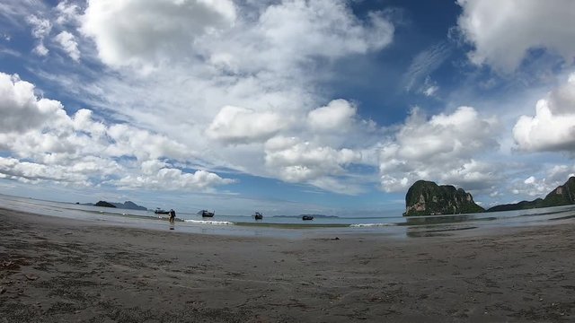 Time lapse Holiday sky with Blue sea and beautiful beach at Trang Thailand 