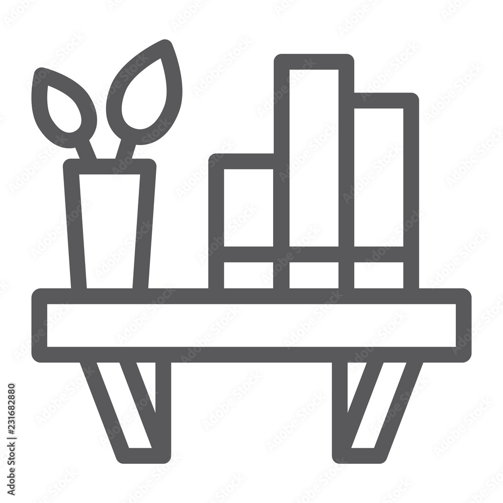Poster shelf line icon, furniture and home, bookshelf sign, vector graphics, a linear pattern on a white ba