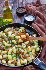 Potato gnocchi with mushrooms, top view