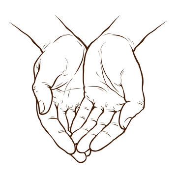 Cupped hands, folded arms sketch. Hand drawn vector illustration