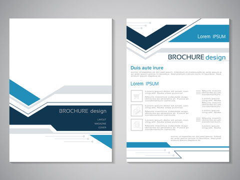 Vector modern brochure. Design of annual report, abstract flyer with technology background. Layout template. Poster of dark blue, blue, grey and white color. Magazine cover.