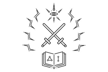 Masonic emblem with eye swords and book.