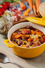 Traditional portuguese goulash with cabbage, beans and ribs.