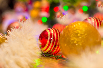 christmas balls on red background