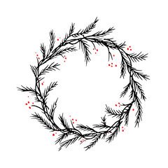 Vector silhouette christmas wreath frame or border