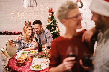 Happy family christmas eve. Christmas friends.