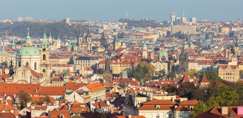 Naklejka na ściany i meble Prague - The Town with the St. Nicholas church and Charles bridge in evening light.