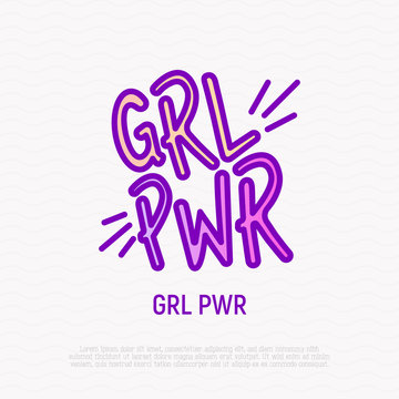 Quote: girl power thin line icon. Sticker in thin line icon style. Modern vector illustration.