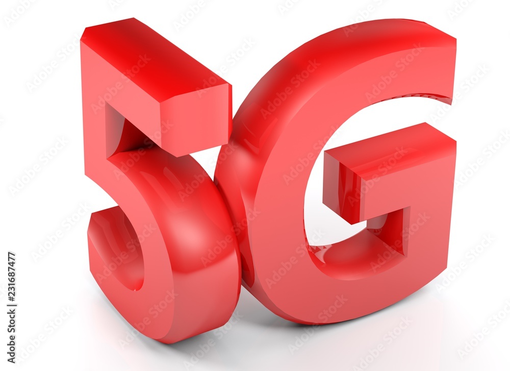 Poster 5g in red 3d characters on white background - 3d rendering illustration