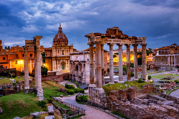 Rome Italy Sunset with Roman Forum Ruins and Beautiful Light