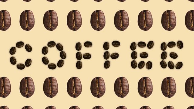 animated pattern with coffee beans that form the word COFFEE, ideal for representing breakfast themes
