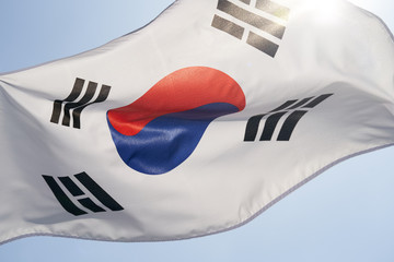 Fototapeta premium Korea Flag & Blue Sky