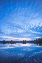 blue evening above lake in Ukraine