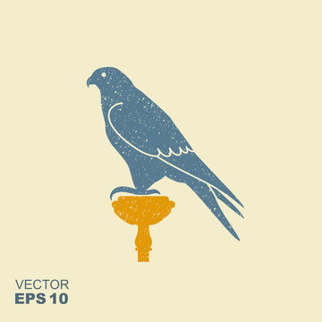 Hunting Falcon. Vector flat illustration with scuffed effect