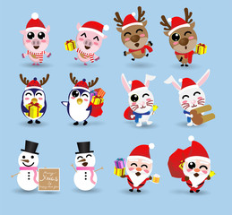 kawaii cute Christmas Santa Claus and friend,happy new year