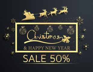 paper cut christmas sale on black background ,happy new year
