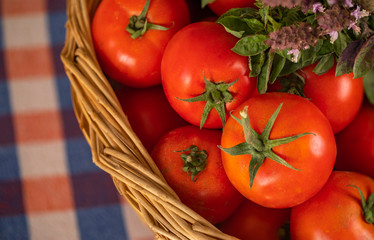 Tomatoes in a basket closeup