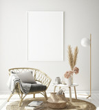 mock up poster frame in modern interior background, Scandinavian style, 3D render, 3D illustration