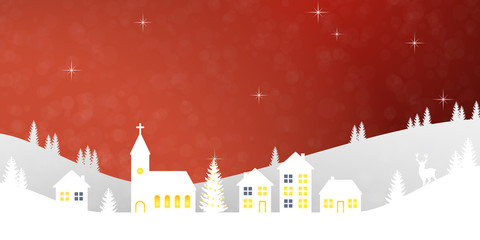Winter Landscape - Christmas Village - Red