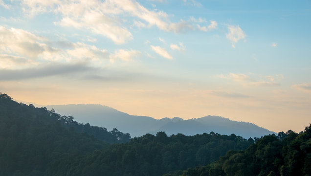 landscape of lines og mountain and hill with blue sky