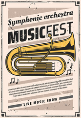 Fototapeta premium Symphonic orchestra at music fest, vintage poster