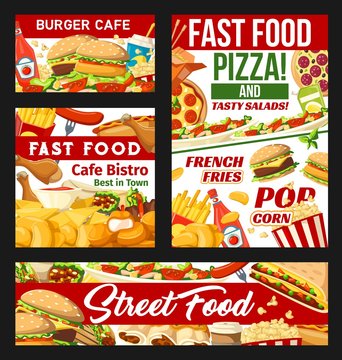 Street fast food dishes banners, vector