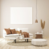 mock up poster frame in modern interior background, Scandinavian style, 3D render, 3D illustration