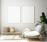 mock up poster frame in modern interior background, Scandinavian style, 3D render, 3D illustration