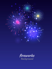 Colorful Fireworks on night sky background. Vector illustration