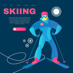 Skiing. Alpine Sport Design Template with Sportsman and Snow.