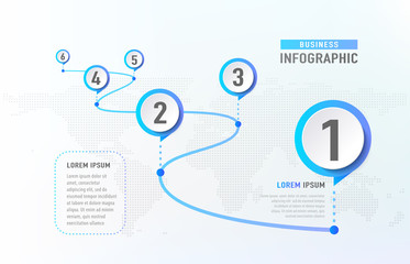 Timeline infographic 6 milestone like a road. Business concept infographic template. Vector illustration