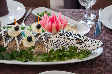 pike stuffed fish, New Year's, Christmas holiday delicacy dish