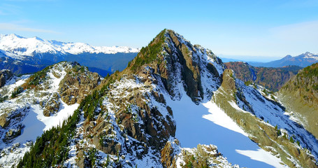 Snowy Mountain Peak With Pine Trees - Artist Point, Mount Baker, Washington, USA