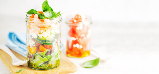 Fresh salad in jar ready to eat