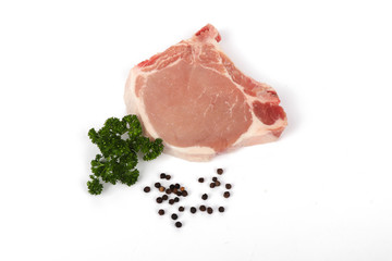 Fresh raw pork steak - pork loin chops - isolated on white background