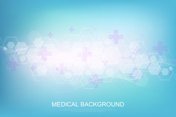 Fototapeta na wymiar Abstract medical background DNA research, molecule, genetics, genome, DNA chain. Genetic analysis art concept with hexagons, lines, dots. Biotechnology network concept molecule, vector illustration