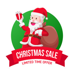 Christmas sale banner template with illustration of  santa claus