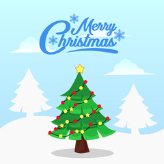 Christmas greeting card template with illustration of  tree decoration 