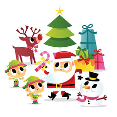 Super Cute Cartoon Santa And Elves Christmas Party